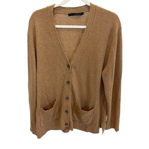 Jenni Kayne Everyday Cardigan Brown Wool Cashmere Sweater Luxury Minimalist - XL